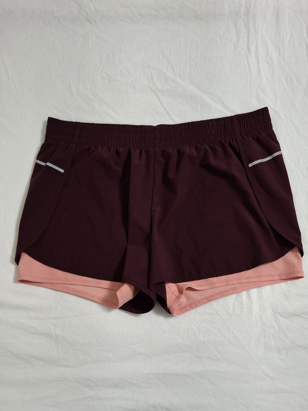 Athletic Works Womens 2-in-1 Running Shorts XXL Maroon Pink Dri-More